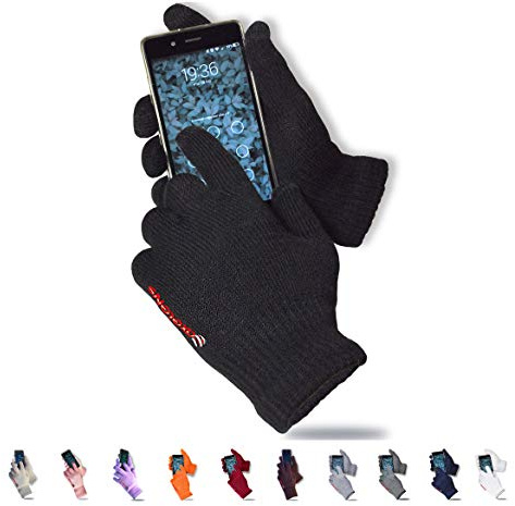 AXELENS Guantes Táctiles Invernales Calientes Cómodos Unisex Interno de Suave Felpa - para Smartphones, Teléfonos Móviles y Tablets - Universales Hombre Mujer - Confección Regalo Incluida - Negro
