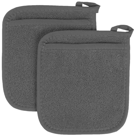 RITZ Terry Pocket Mitt & Hot Pad: Unparalleled Heat Resistant, Durable 100% Cotton – Ergonomically Designed for Optimal Grip – Easy-Care Machine Washable – 2-Pack, Graphite