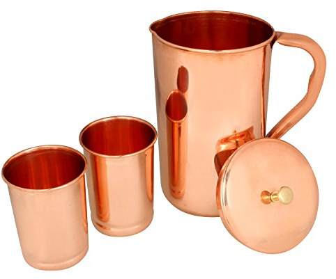 AVS STORE Ã‚® Pure Copper Pitcher Jug with 2 Copper Tumbler Glasses for Ayurveda Healing by AVS STORES