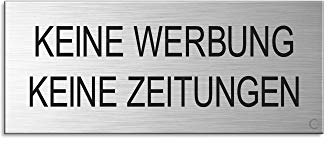 Briefkastenschild Keine Werbung Keine Zeitungen 60x25 mm Aluminium gebürstet Edelstahl-Optik vollflächig selbstklebend 29012-S