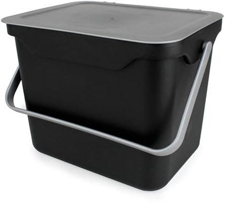 Easy Eco Black & Silver Grey Kitchen Compost Caddy/Food Recycling Waste Bin - 5 Litre (5L)