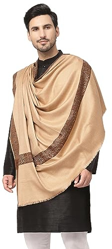 Weavers Villa Men's Woven Border Woollen Lohi Meditation Shawl Wrap