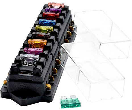 Qiorange 10 Fach Sicherungshalter, Auto KFZ Standard Bsicherungsdose (Für 1~40AMP), mit 10 Frei Sicherung, Wasserdicht Sicherungsträger für Auto Boot Marine Trike LKW
