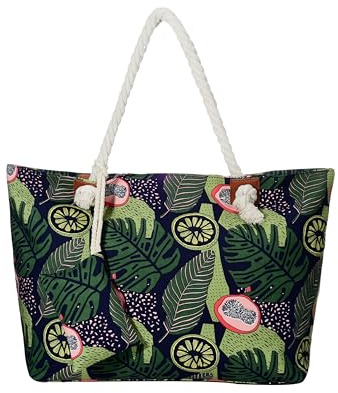 DonDon Strandtasche XXL mit Reißverschluss - Umhängetasche Damen, Shopper Tasche Damen im Beach Look mit Schulterriemen - Urlaub Must Haves Beach bag