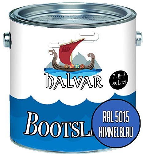 Halvar Båtlack blå RAL 5000-5024, yachtlack, glänsande båtfärg, yachtfärg, PU-förstärkt, för trä och metall, extremt robust, mycket elastisk, fartygsfärg (2,5 L, RAL 5015 himmelsblå)