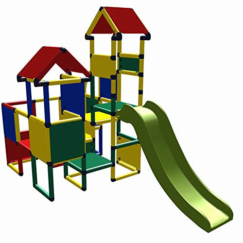 move and stic 6525 – Spielburg Moritz con scivolo colorato ~ Casetta giocattolo da giardino ~ adatta per cameretta dei bambini, sala giochi o anche all'aperto in giardino ~ interni ~ esterni