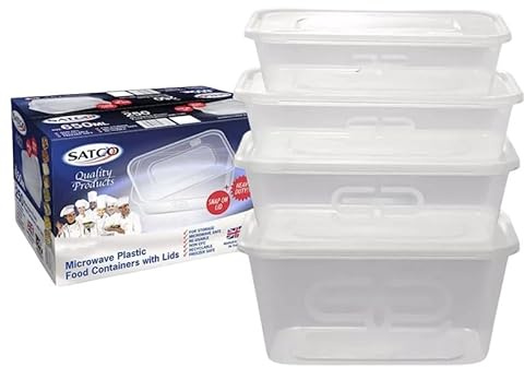 Satco Food Containers 500ml with Lids – Microwave Safe Meal Prep Containers, Leakproof Takeaway Boxes for Food Storage, Freezer Safe Reusable Plastic Containers for Meal Prep & Takeaway (Pack of 100)