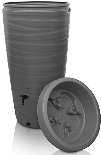 Yourcasa Serbatoio acqua 240 litri [design wave] in plastica resistente al gelo – Cisterna acqua piovana con rubinetto – Serbatoio acqua piovana giardino - raccolta acqua piovana (grigio)