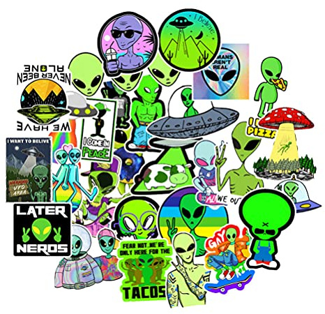 STOBOK 150Pcs Cartoon AlienStickers Pack Waterproof Vinyl Decals | Graffiti Stickers for Kids Adults Reward Prizes Laptop Notebook Water Bottle Skateboard Guitar Travel Case - Assorted Colors