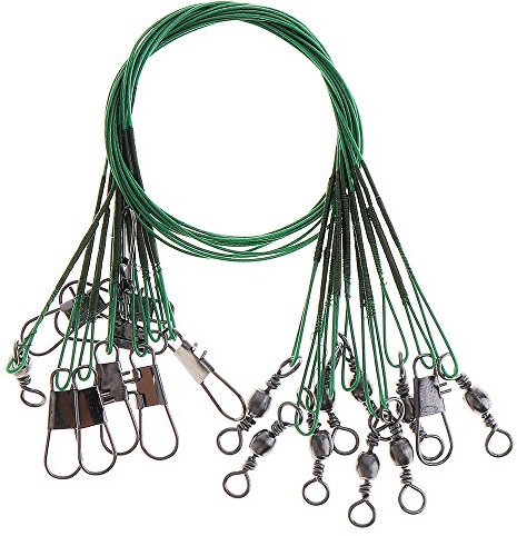 OriGlam 20 cables de pesca líderes de alambre de pesca, de acero inoxidable, equipo de pesca con pivotes y broches