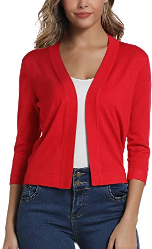EXCHIC Donna Elegante 3/4 Maniche Bolero Cardigan Corto Open Front Maglioni Coprispalle