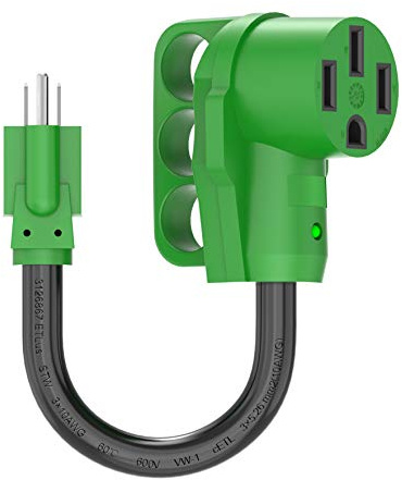 RVGUARD 50 Amp to 110 Volt RV Adapter Cord 12 Inch, NEMA 5-15P to NEMA 14-50R Electrical Power Adapter with LED Power Indicator, Green, ETL Listed