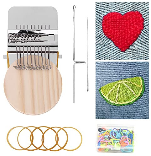 OLRWSLG Kleines Webwerkzeug, Speedweve aus Edelstahl Klein Webstuhl mit Runde Holzplatte Dauerhaft Darning Loom Machine Anfänger Webwerkzeug Zubehör für Ausbessern Nähen