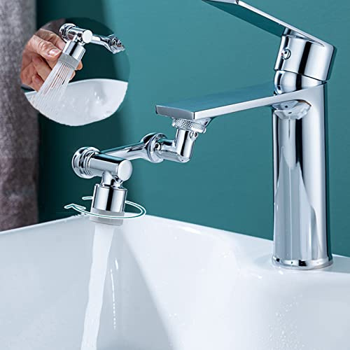 WUHNGD Universal Splash Filter Wasserhahn 1080 Rotating Faucet Extender Aerator Non-Splashing 1080 Degree Swivel Sink Spray Aerator, 2 Water Outlet Mode, Silber