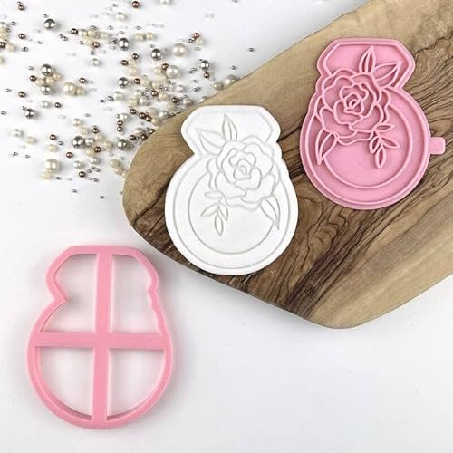 LissieLou Ring with Flowers Hen Party Cookie Cutter and Stamp Icing Stamp Fondant Embosser Hen Party Theme - Light Pink