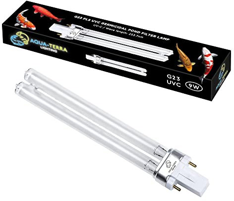 Aqua-Terra Lighting Ampoule de filtre de bassin 9 W – Ampoules UVC ultra violettes pour filtres et clarificateurs – Germicide G23 2 broches PLS Base de lampe pour remplacer les ampoules UV dans les