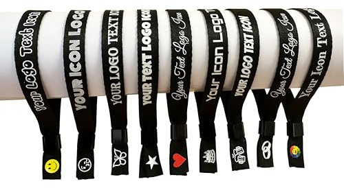 60 Schwarz Personalisiertes Festival Stoff Armbänder – Einlassbänder für Events, Partys & Konzerte, Stoffarmband mit individuellem Druck