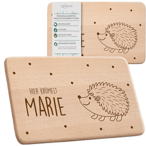 KIDSMOOD - Frühstücksbrettchen mit Wunschnamen - Individuelles Hier Krümelt Brettchen mit Gravur - Personalisierte Geschenke Kinder und Baby mit Namen