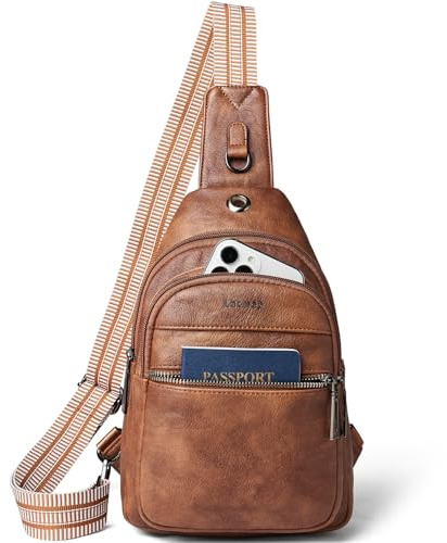 LATMAP Sling Bag For Women Men Leather Small Backpack Fanny Pack Crossbody Chest Bags Purse waterproof Sling Bag For Women (Brown)