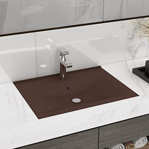 INLIFE Luxus-Waschbecken mit Hahnloch Matt-Dunkelbraun 60x46cm Keramik,15.9kg,147028