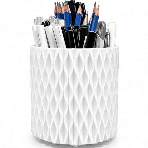 Lebenrich Portapenne rotante per scrivania, 5 scomparti, organizer da scrivania bianco unico, forniture estetiche e accessori per donne e ragazze, portapenne per ufficio e casa