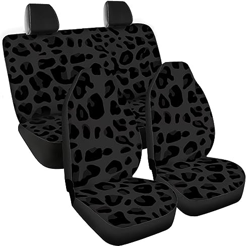 Tomeusey Coprisedili per auto con motivo leopardato nero, coprisedili anteriori con schienale corrispondente, rivestimento per sedili per la maggior parte dei proteggi sedili con design a divanetto