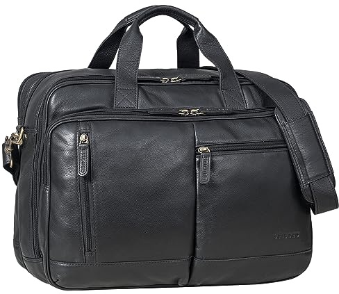 STILORD Arnold Geräumige Laptoptasche Leder 17.3 Zoll bis 19 Zoll Vintage Aktentasche Lehrertasche XXL Echtleder Große Arbeitstasche für Damen und Herren Farbe:schwarz