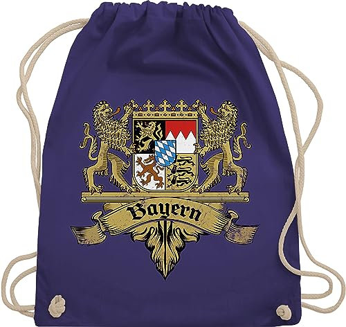 Turnbeutel Rucksack - Kompatibel mit Oktoberfest Tasche - Bayern Wappen Bayernland Freistaat Bayern - Unisize - Lila - trachtenrucksack bayrische bayern, beutel trachtentaschen bayrisch bayerische