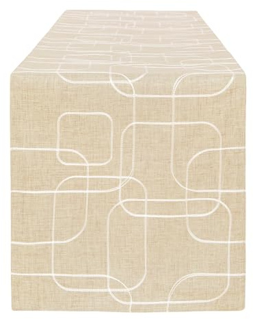 LLCUTESHOP Caminos de Mesa Beige 32x183cm de Diseño Estilo Europeo e Innovador Caminos de Mesa de Lino Algodón, Caminos de Mesa Lavable, Engrosamiento de Doble Capa de Bordado a Mano