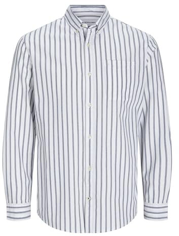 JACK & JONES Men's Jjeoxford Shirt LS Noos Long Sleeve Shirt, Ensign Blue/Stripes:Stripes, L