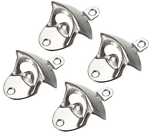 sourcing map 4pcs Bottle Opener Wall Mounted, 3 x 2.4 Iron Beer Bottle Openers Kitchen Bars Tools for Cafe Bars KTV Hotels, Silver