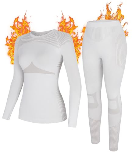 ATTRACO Women's Thermal Underwear Set Skiing Base Layer Light Gray XL