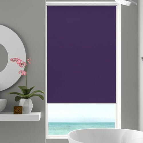 Rollo Seitenzugrollo für Fenster 65 x 200 cm, Sonnenschutz Blickdicht, Rollade Rollo Jalousie, Einfache Installation für Fenster und Tür, Lila