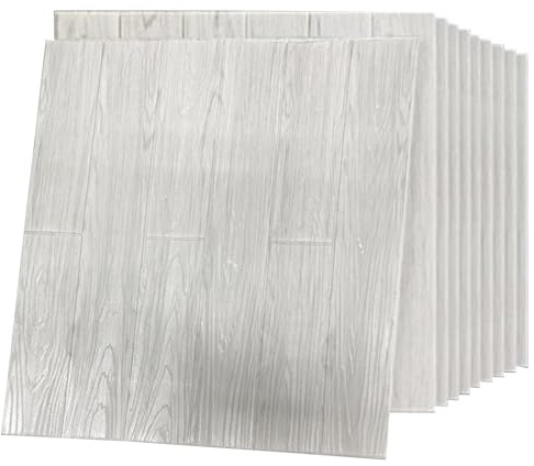 OCEANO 10pz Pannelli adesivi 3d decorativi parete carta da parati moderna realistica muro mattoni pietra casa cucina soggiorno camera da letto cameretta bagno morbida schiuma PE (Legno Grigio)