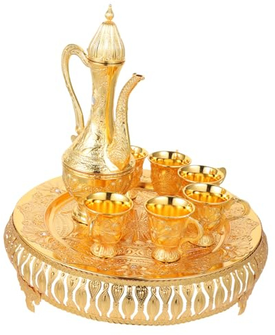 MAGICLULU Teiera Turca in Metallo Brocca Per Vino Artigianale Set Di Coppe Per Brocca Per Vino Stile Vintage Adatto Per Caldo o Freddo e Altre Bevande Per Intrattenere Amici e Familiari in o