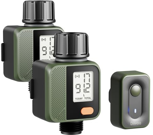 Diivoo WiFi Water Flow Meter, Smart Water Meter for Garden Hose with Usage Warning, ±5 High Accuracy and IP55 Waterproof, Measure Gallon/Liter Consumption for RV Water Tank Filling, Lawn Sprinkler 2PK