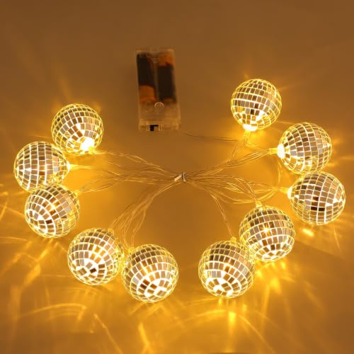 IMIKEYA 1.8m/70.7inch Disco Ball String Lights: Hanging 10 Led Mirror Ball Lights Ornament for Camping Tent Holiday Party Wall Window Tree Yard Garden Decorations(Batteries Not Included)