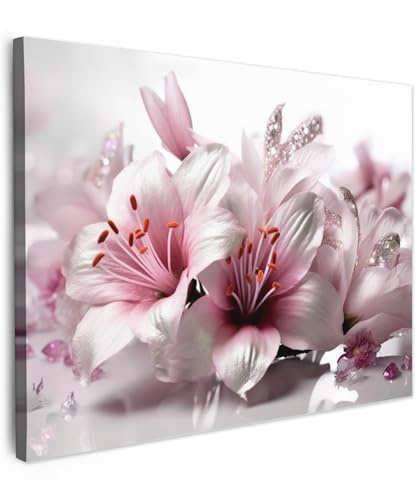 MuchoWow© Wandbilder Schlafzimmer Home Deko Wohnung Bild Wohnzimmer - Natur | 70x50 cm - Fotoleinwand Wand Bilder Leinwand Wall Decor Blumen - Lilie - Sakura - Rosa