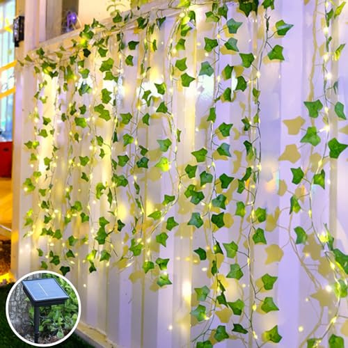 XRR Solar Lichterkette Aussen, 10M 100LED Efeu Lichterkette 8 Modi Solarlichterkette Innen/Außen,Wasserdicht Efeu Girlande mit Lichterkette für Weihnachten, Hochzeiten, Geburtstagsdeko