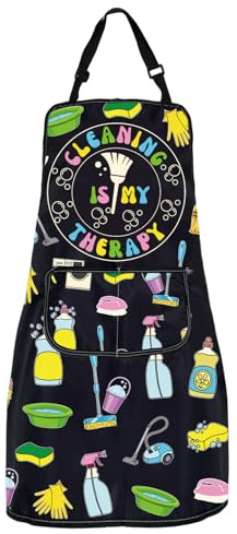 MYSOMY Cleaning Lady Apron with Pockets Cleaning Is My Therapy Apron Cleaning Loves Gifts Housekeeper Appreciation Gifts