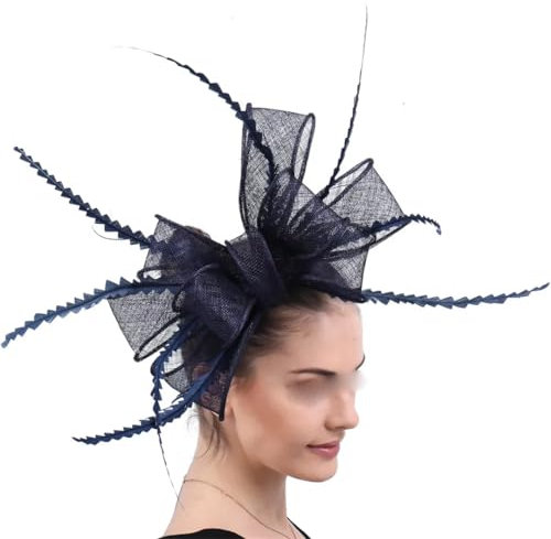Yeuyyben Blauer Fascinator mit großer Schleife, Haarbänder, Haarschmuck, Hochzeit, Kirche, dunkelblau, Einheitsgröße