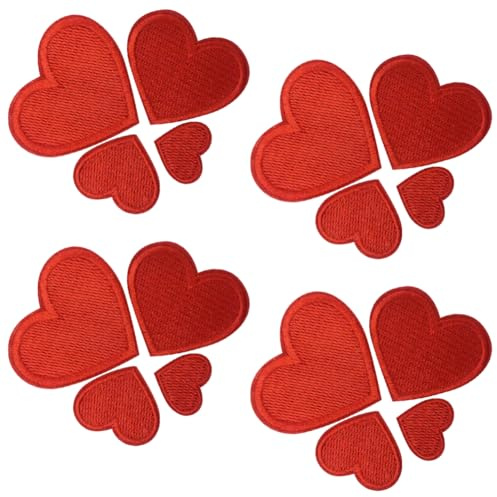 24 Stück Herz-Aufnäher zum Aufbügeln, bestickte Applikationen, zum Aufnähen oder Aufnähen, niedliche Stickerei-Flicken für Kleidung, Verzierungen für Jacken, Rucksäcke, Schuhe, Rot