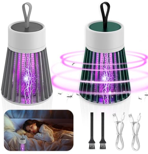 Mozzguard Mosquito Zapper Lot de 2 nouvelles lampes anti-moustiques portables 2024 avec câble USB pour l'intérieur et l'extérieur destructeur d'insectes pour chambre à coucher, camping, pique-nique