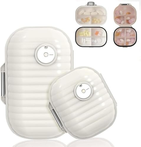 GLEEMEN Tablettenbox 7 Tage, 2 Stück Pill Organizer Box, (Groß Klein) Tragbare Pillendose, 7 Fächer Pill Box, Medikamentenbox Reise für Reise und Tägliches Gebrauch (Beige)