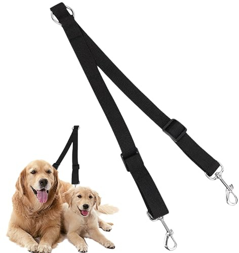 Correa doble para perro, correa de doble extremo para perros, ajustable y sin enredos, nailon duradero, costuras reflectantes para seguridad nocturna, correa doble para pasear a dos perros, agarre