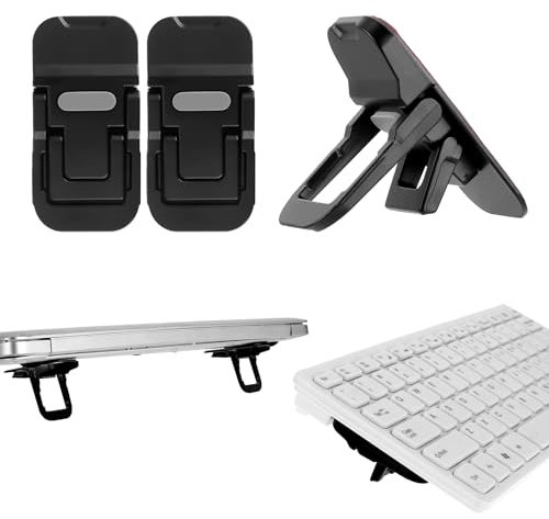 Bewudy 2 Pcs Portable Keyboard Riser, Dual Tilt Angle Adjustment Foldable Laptop Riser, Mini Computer Keyboard Stand for Desk, Self-Adhesive Keyboard Riser Feet for Most Keyboards(Black)