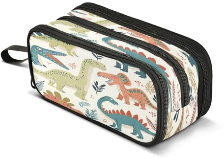 Mnsruu Dino World Federmäppchen mit großem Fassungsvermögen, 3 Fächer, für Schulbedarf, Jungen und Mädchen, mehrfarbig, Einheitsgröße, Taschen-Organizer