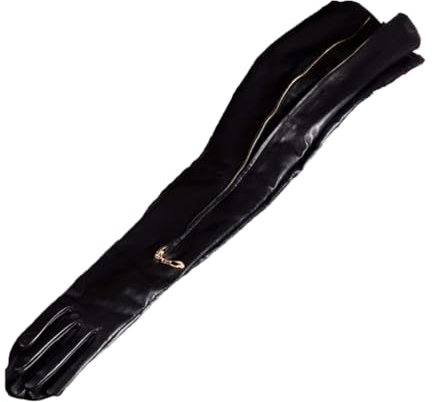 Damen-Handschuhe aus echtem Leder, Schaffell, unsichtbarer Reißverschluss, Abendhandschuhe, Party, Oper, lange Handschuhe, Schwarz , XL 60CM
