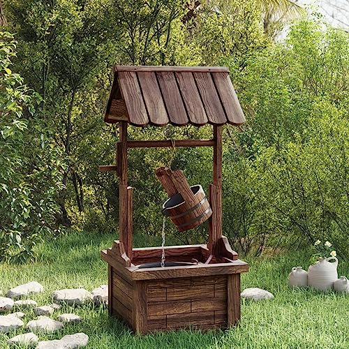 INLIFE Puits à Souhait avec Pompe 57x50x112 cm Bois de Sapin Massif Maison,Jardin,Décorations,Fontaines,bassins,Fontaines,Cascades Brun 11KG