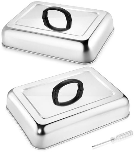 Joyfair 2 cúpulas para derretir queso, cubierta rectangular de acero inoxidable con mango a prueba de calor, cubierta de hamburguesa para barbacoa Teppanyaki de parte superior plana, cocina en